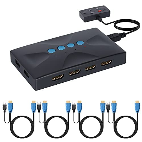 Mouse 4 Port Selector Switcher for 4PC Sharing One Video Monitor and 3 USB Devices Printer USB VGA KVM Switch with 4 Cables Keyboard Scanner Mouse 4 Port Selector Switcher for 4PC Sharing One Video Monitor and 3 USB Devices Printer USB VGA KVM Switch with 4 Cables Keyboard Scanner